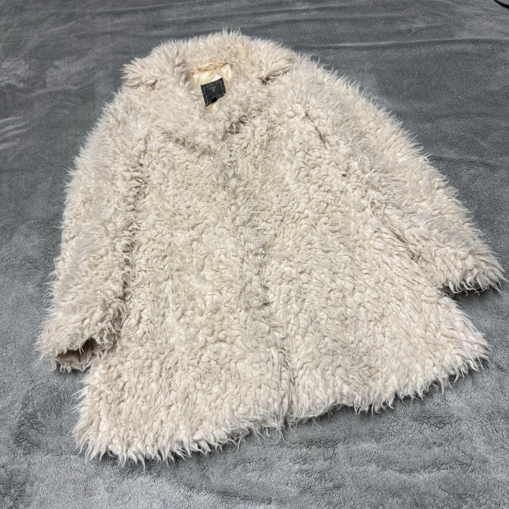 Guess Faux Fur Coat Jacket Plush Women XS Ivory Cream